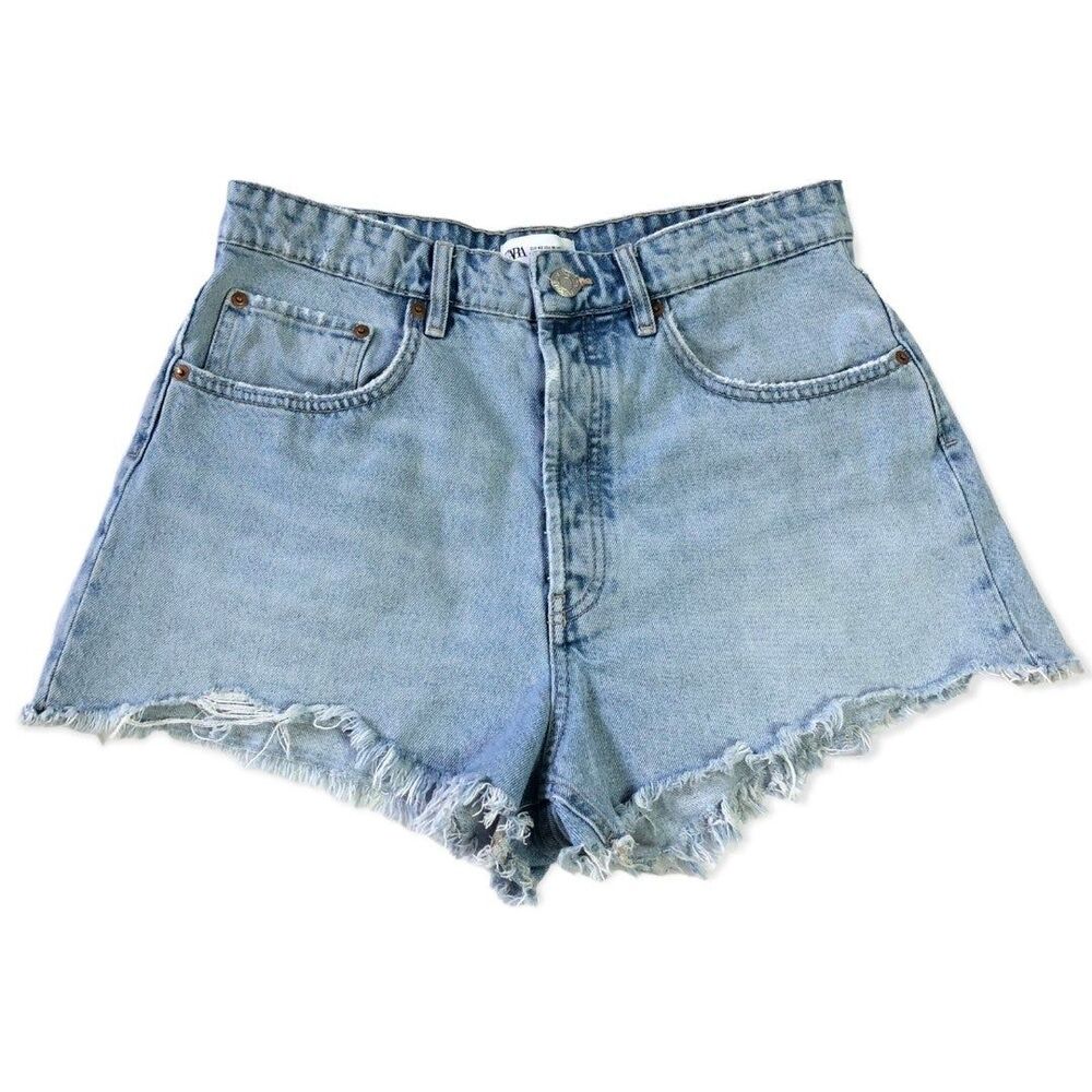 Zara High Rise Frayed Cut off Style Hem Denim Shorts